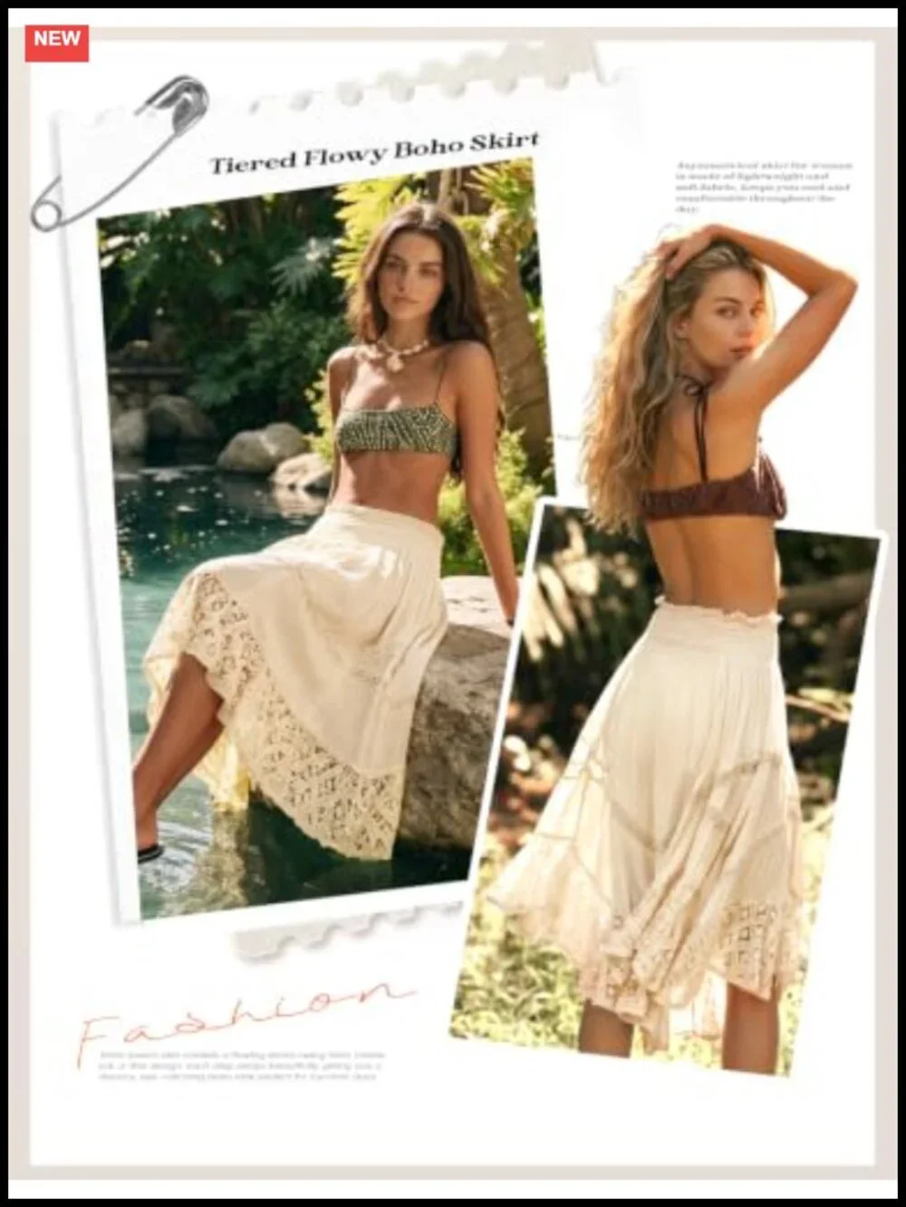 Asymmetrical Lace Tiered Flowy Boho Skirt | Elastic Waist Midi A-Line